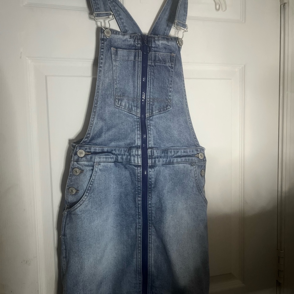 Denim Overall Dress with Front Zipper